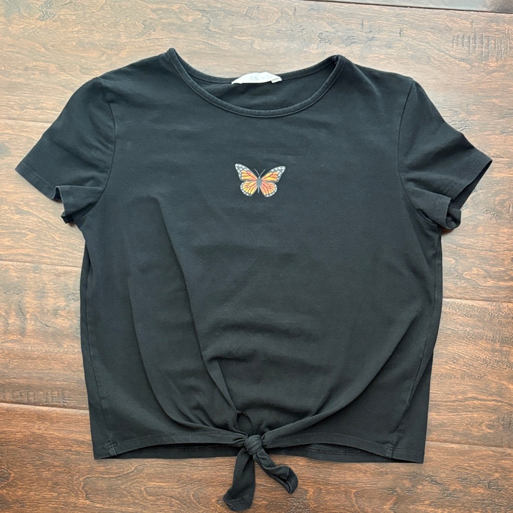 SHEIN Black Tee with Butterfly Accent